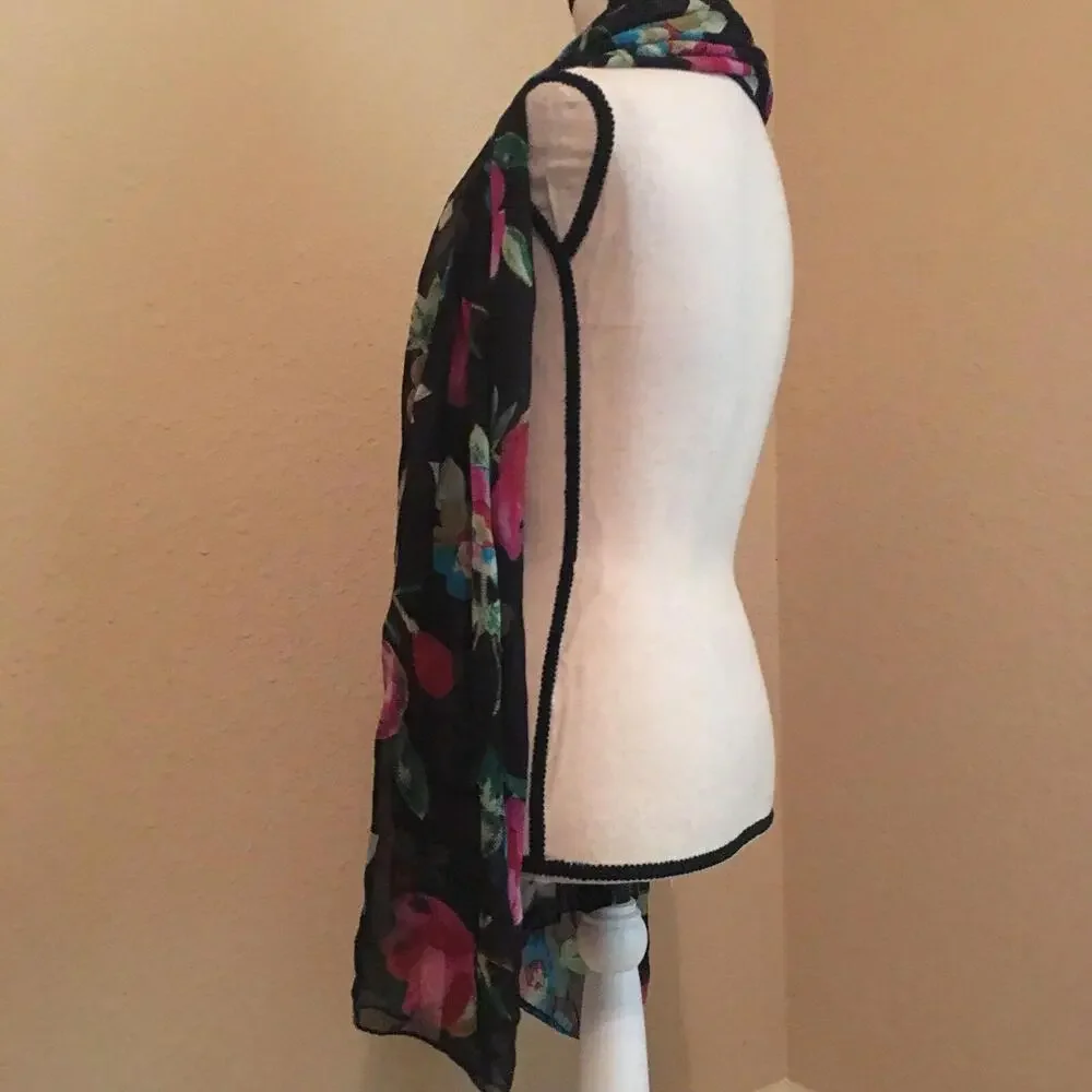 🥻Pretty Black / Floral scarf Wrap Around Beach 1 Size Sun Streak 100% Rayon
